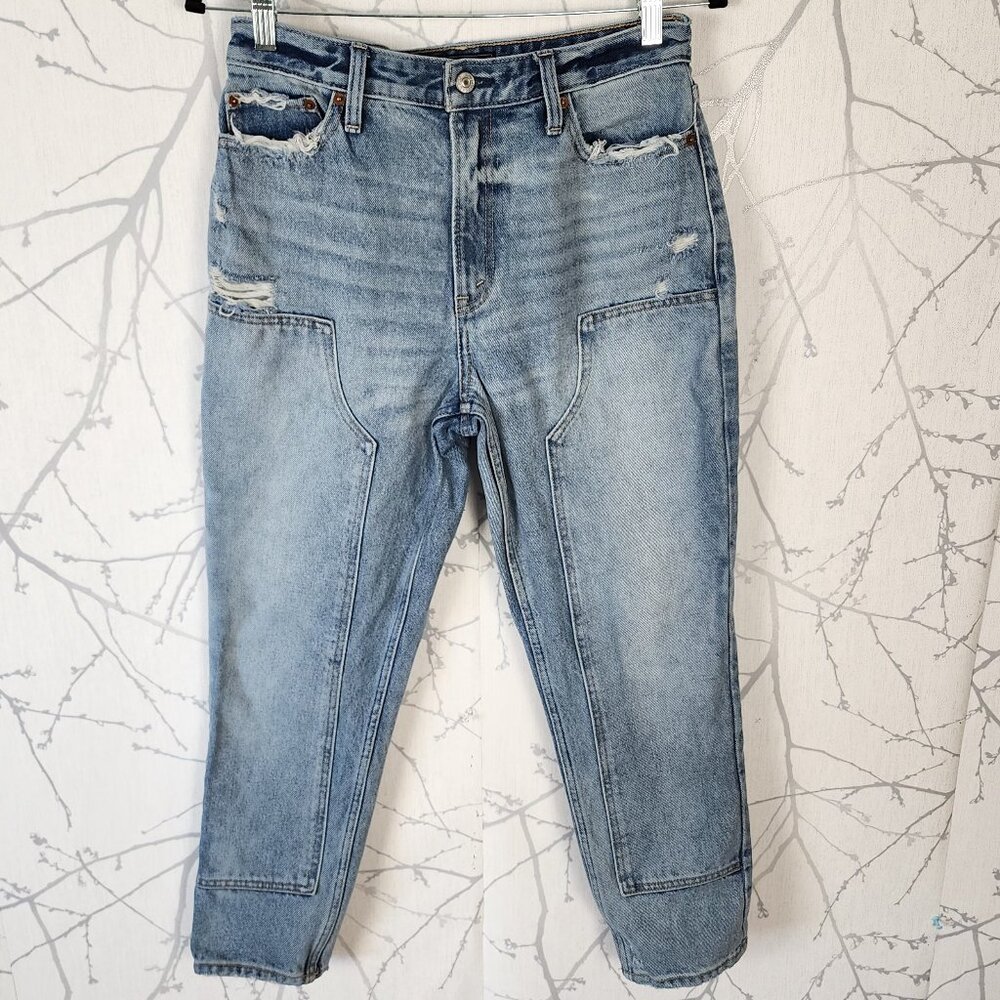 Abercrombie & Fitch Distressed Rigid Denim Annie High Rise Girlfriend Jeans